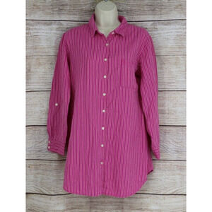 Y2K Gilligan & O'Malley Womens Size Medium Button Up Sleep Shirt Pajamas Pink